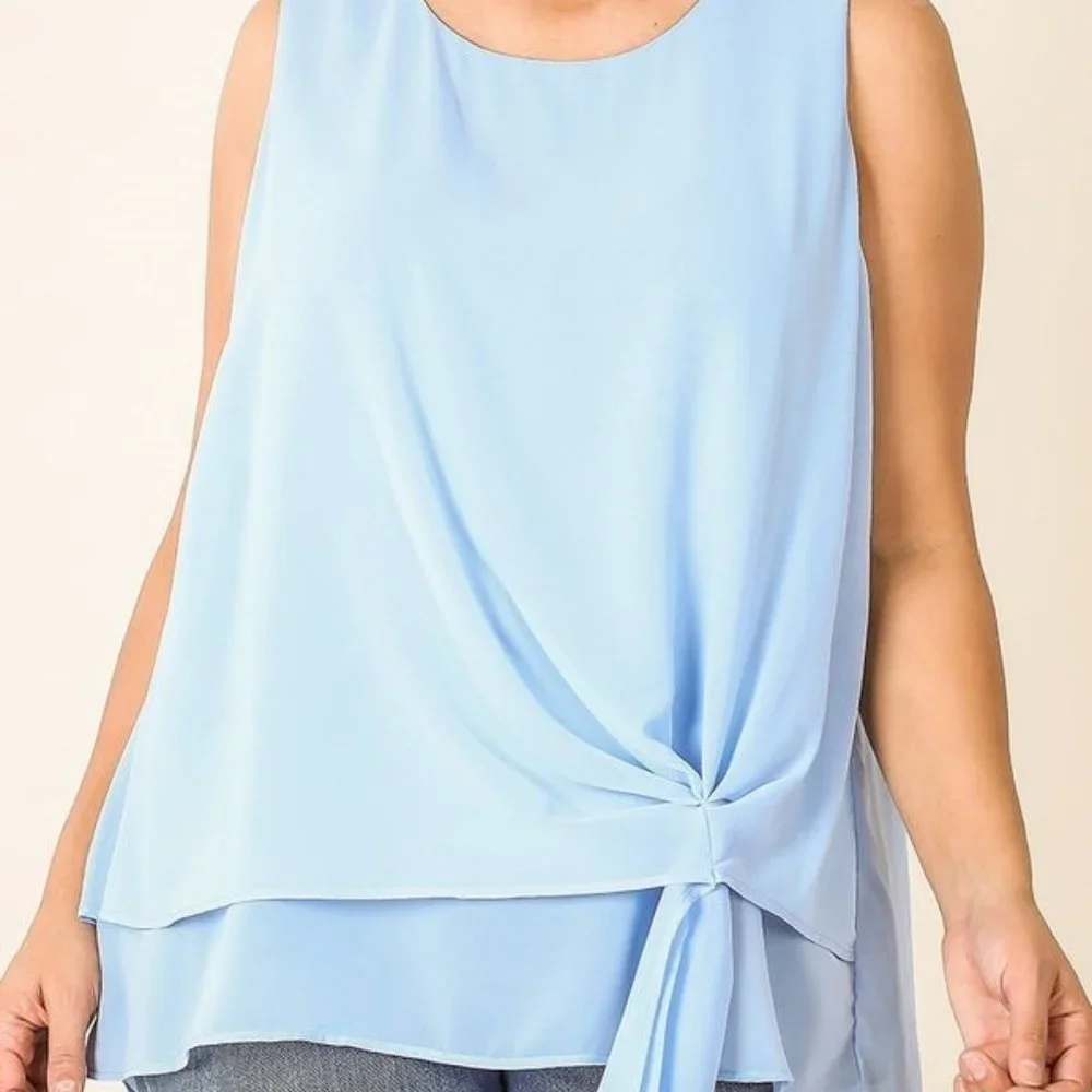 Zenana  Plus Chiffon Sleeveless Side Tie Top Olive - Picture 2 of 2